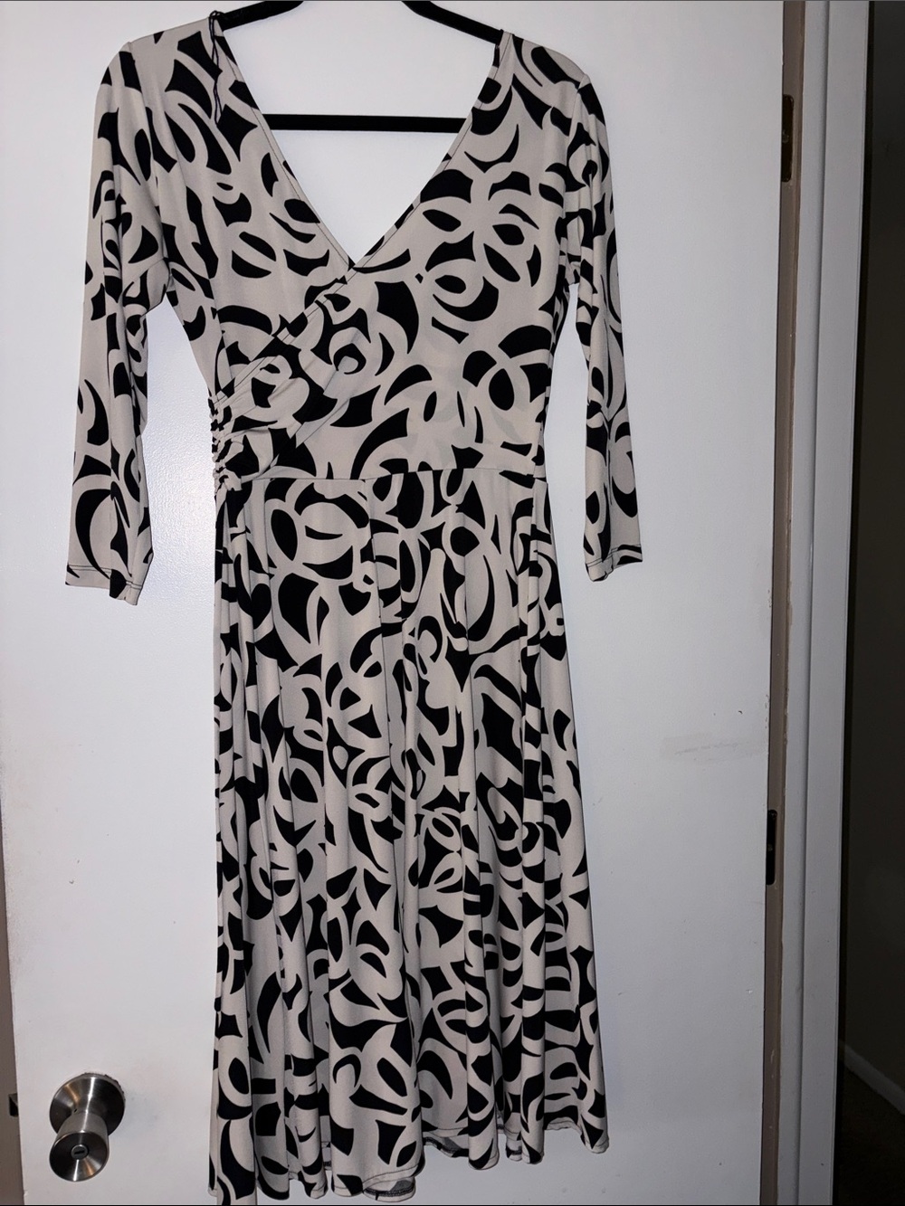 New York & Company Black and white Wrap-Style Midi Dress